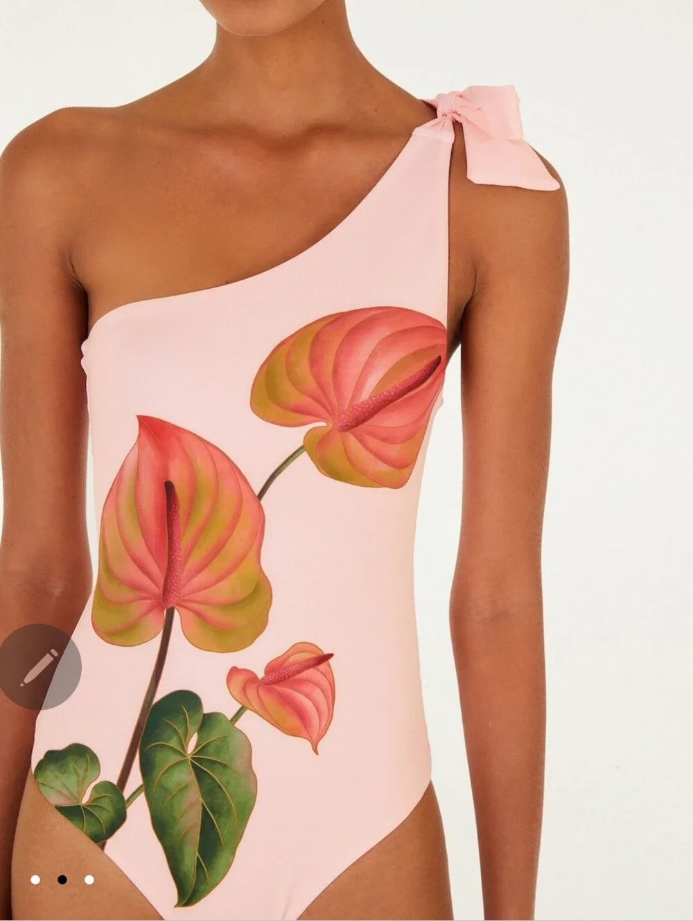 FARM Rio Anthurium Light Pink One Shoulder One Piece Swimsuit Large